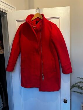 J. Crew Women's Vibrant Red Zip-Front Pea Coat